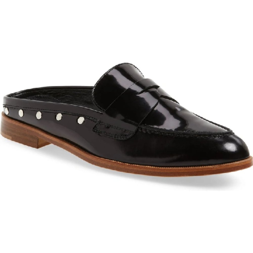AGL Stud Trim Penny Loafer Mule In Black Raby